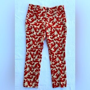 NWOT Women’s Anthropologie cream and red crabby Crop Flare Pants 8